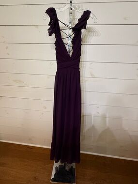 Lulu's Plum Lace-Up Ruffle Strap Maxi Dress